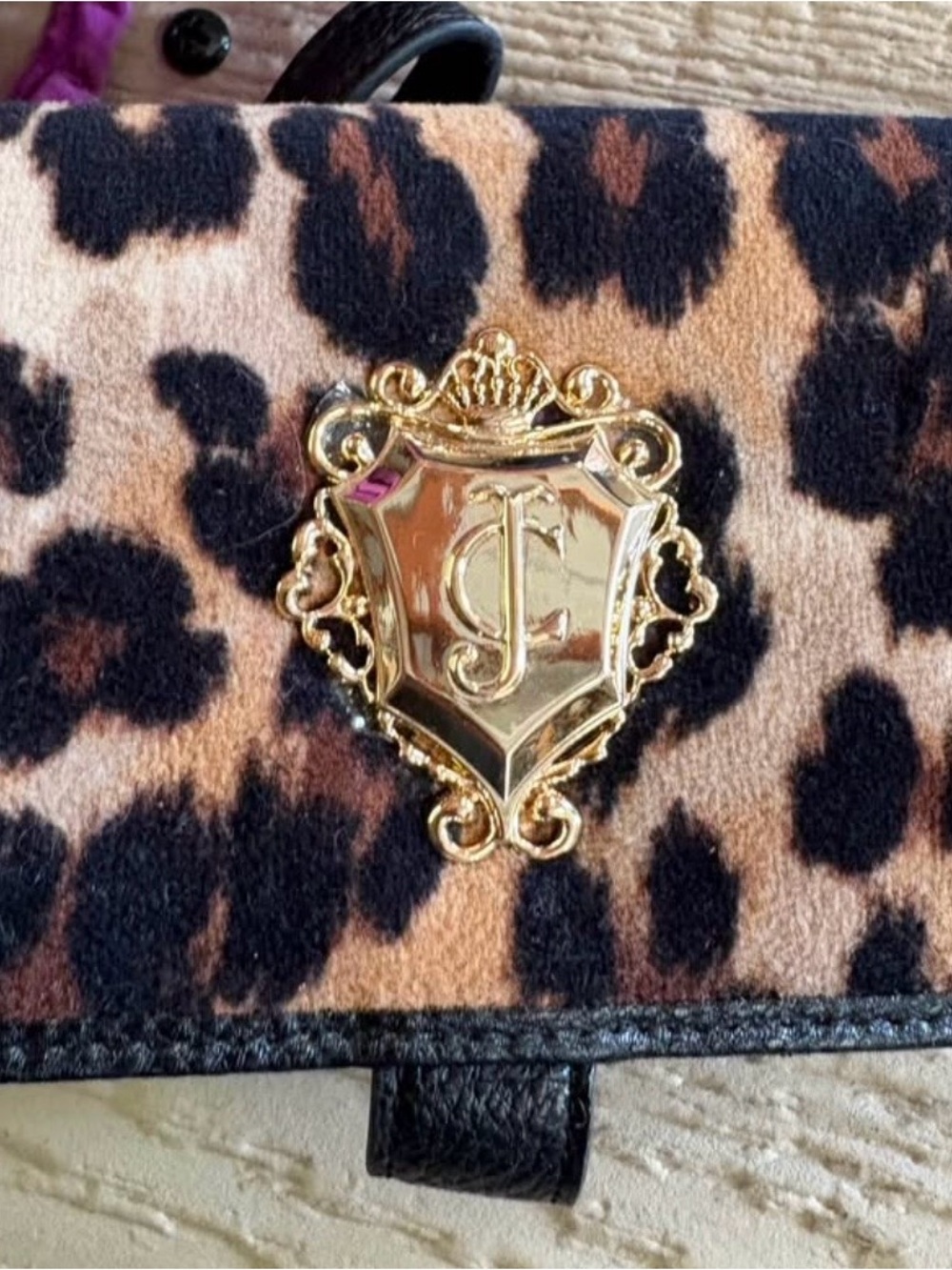 Juicy Couture Leopard Print Wallet with Gold Crest wristlet